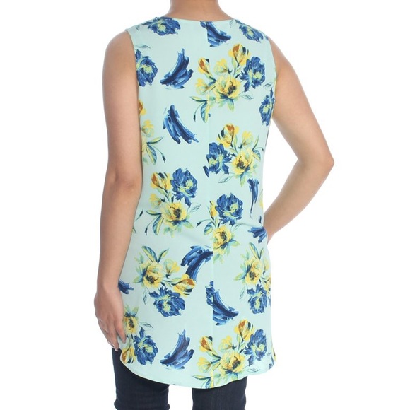 Alfani Hi Low Oversized Floral Sleeveless Tank Blue Yellow Size Small - Picture 3 of 7